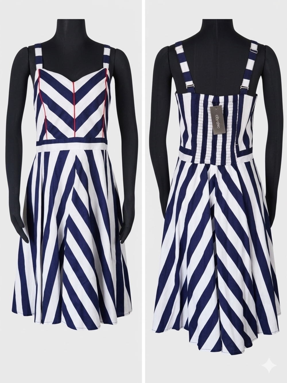 City Chic Navy and White Striped A-Line Sundress